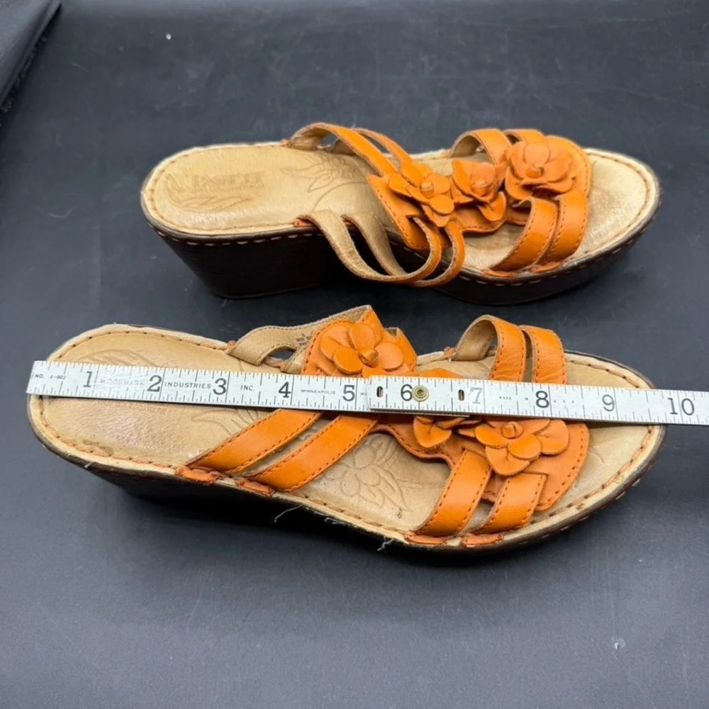 Born Flower Wedge Sandals Womens 8 Orange Leather Strappy Boho